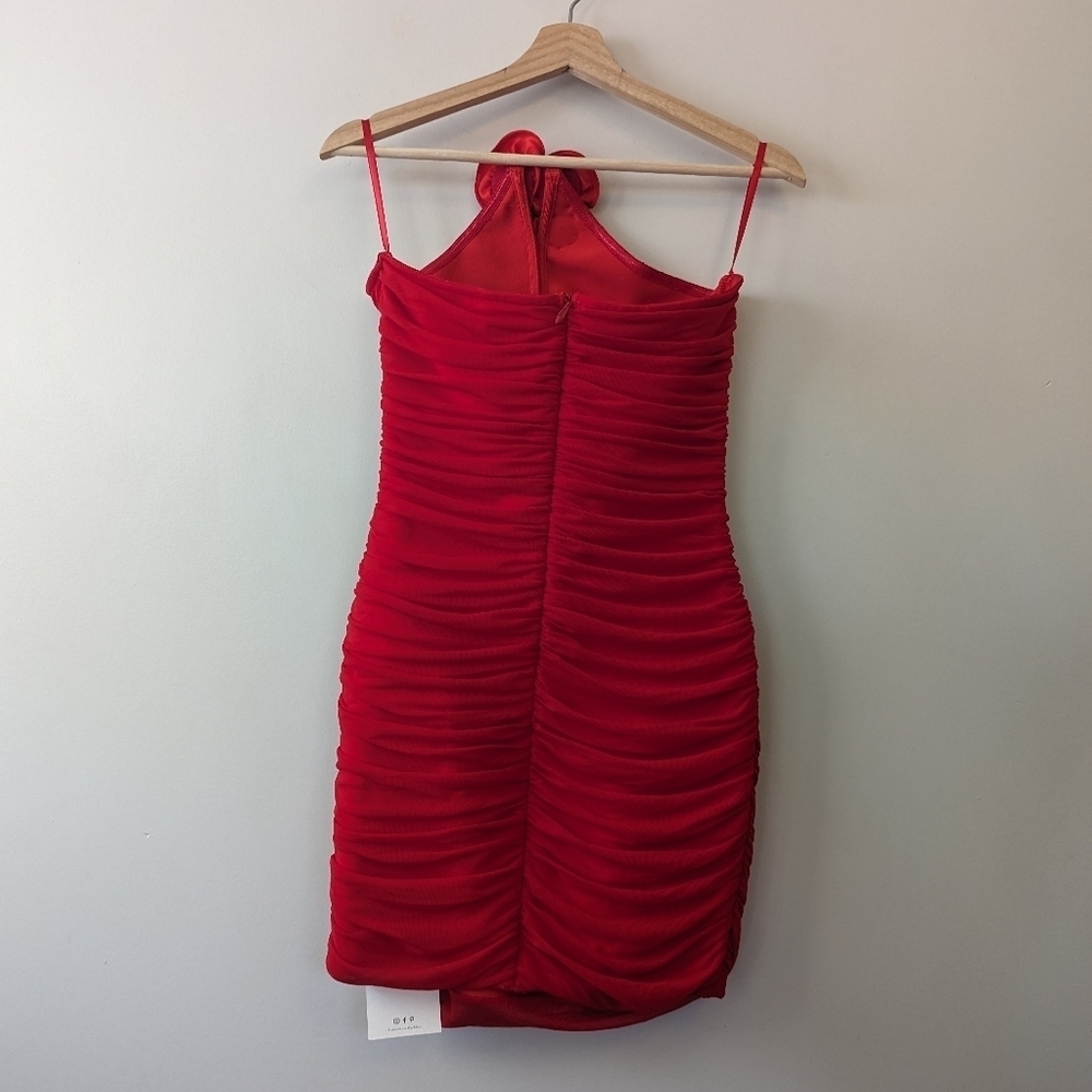 Mew Mews Ahinoam Strapless Ruched Flower Bandage Mini Dress - Picture 8 of 16